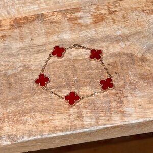 Van Cleef & Arpels Vintage Alhambra Carnelian 5 Motifs 18k Gold Bracelet